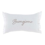 Dwustronna prostokątna poduszka z falbaną BUONGIORNO/BUONANOTTE biała