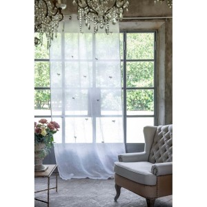 Bawełniana firana z haftem LIBELLULE 150x290 cm Blanc MariClo' biała
